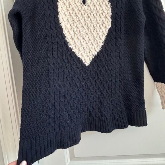 Chinti & Parker Navy Cream Heart Sz S Merino Wool Cable Knit Sweater Minimalist - Picture 4 of 11